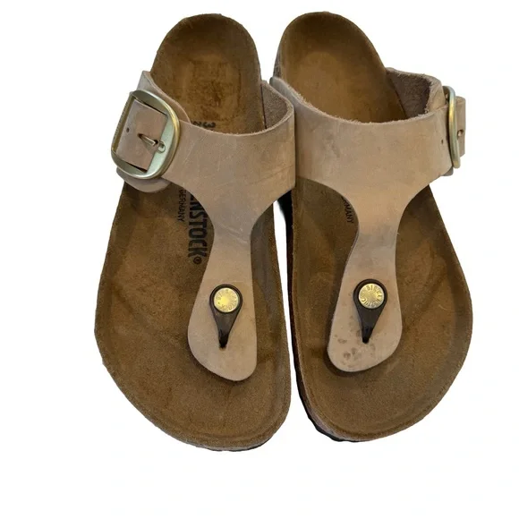 Birkenstock Gizeh BIG Buckle Women’s Sandcastle Nubuck Leather Sz US 7 EU 38 NEW - Picture 3 of 12